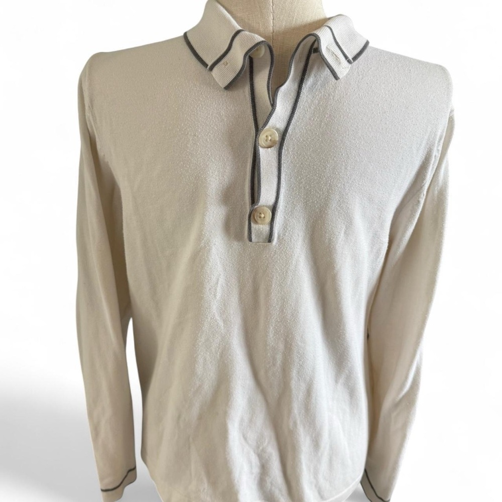 Banana Republic Medium Men’s Knit Sweater Cream Long Sleeve Polo Shirt